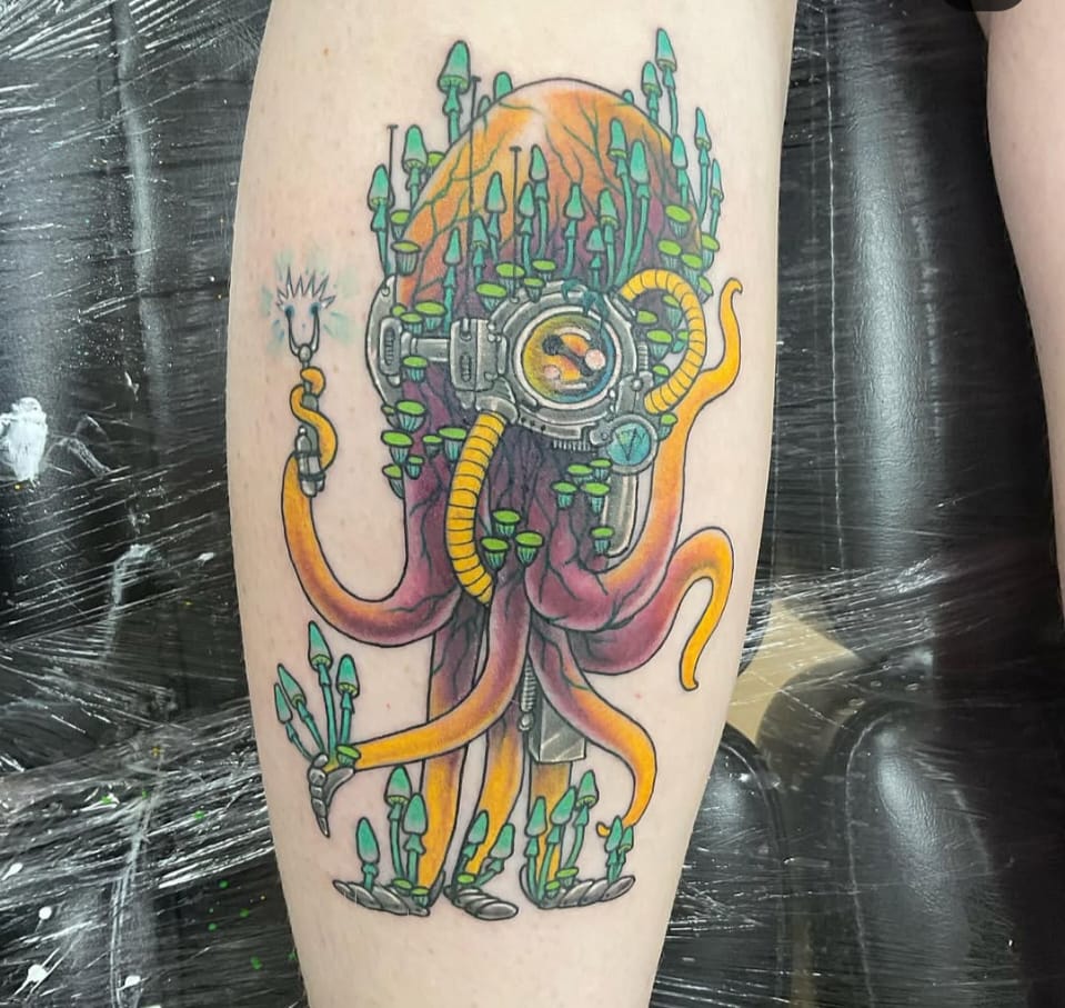 Biomechanical octopus with mushrooms by Sikes