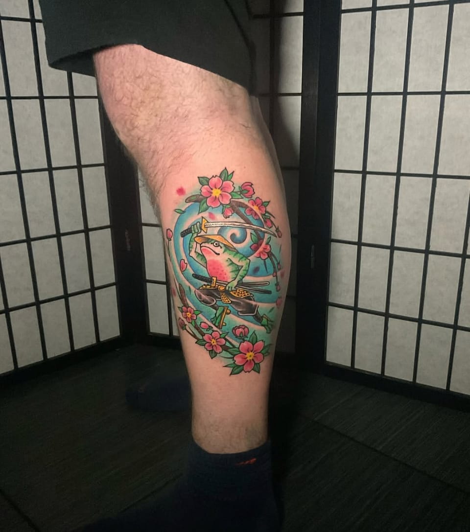Samurai frog with cherry blossoms by Sikes